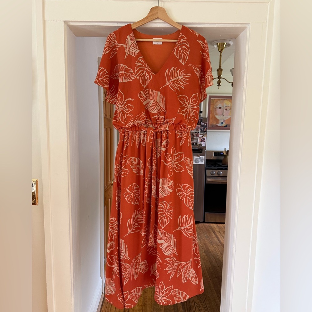 Sienna Sky Terracotta Monstera Leaf Maxi Dress size large